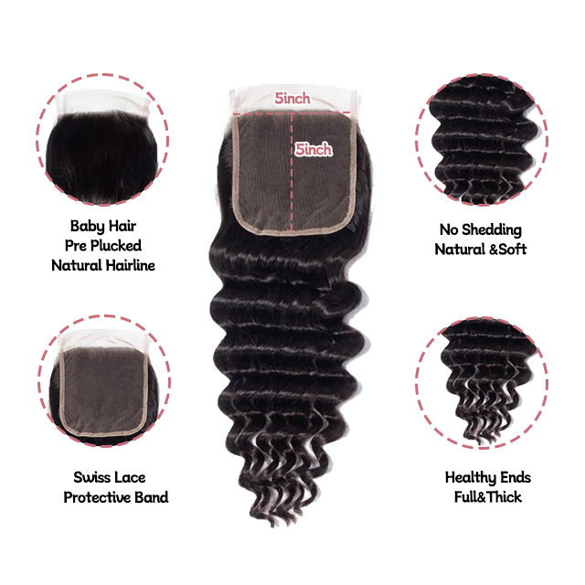 5*5 lace closure Losse Deep wave HD lace & transparent lace