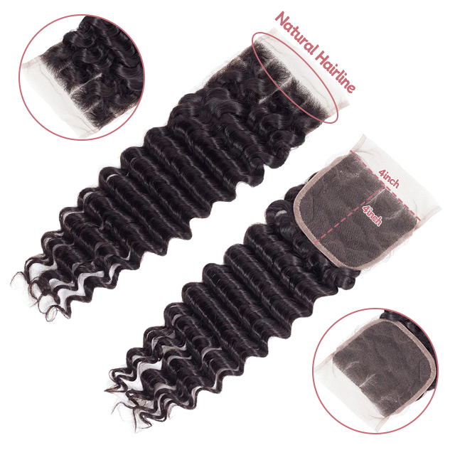 4*4 lace closure Deep wave HD lace & transparent lace