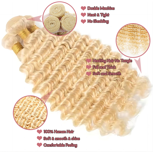 613# Blond Deep Wave Hair Bundles 12A Grad 