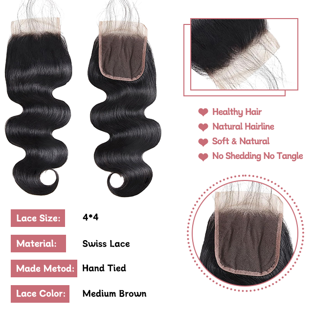 4*4 lace closure Body wave HD lace & transparent lace
