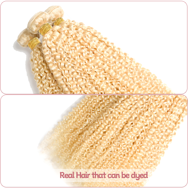 613# Blond Deep Curly Hair Bundles 12A Grad 