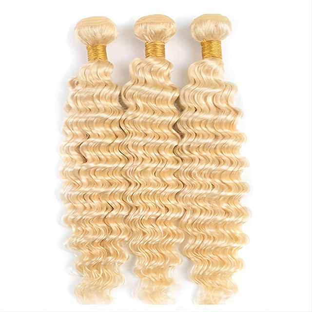 613# Blond Deep Wave Hair Bundles 12A Grad 