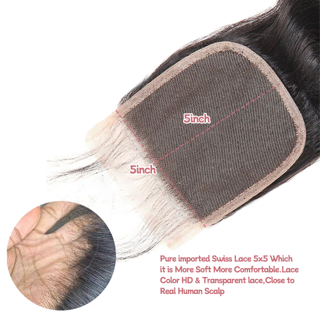 5*5 lace closure Losse wave HD lace & transparent lace