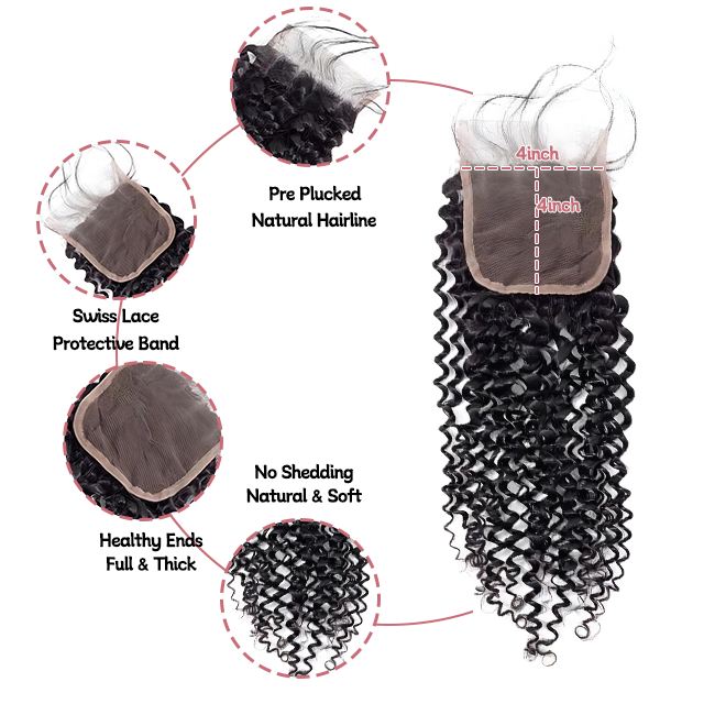 4*4 lace closure Water wave HD lace & transparent lace