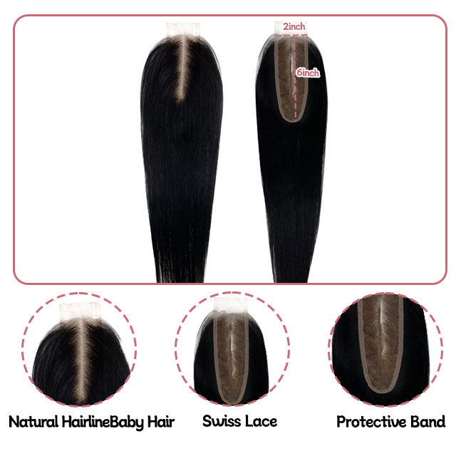 2*6 lace closure straight HD lace & transparent lace