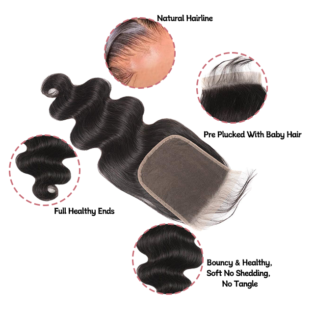 6*6 lace closure Body wave HD lace & transparent lace