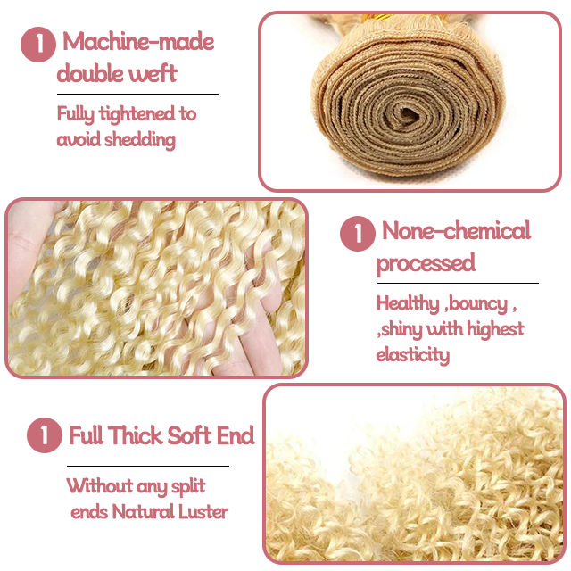613# Blond Deep Curly Hair Bundles 12A Grad 