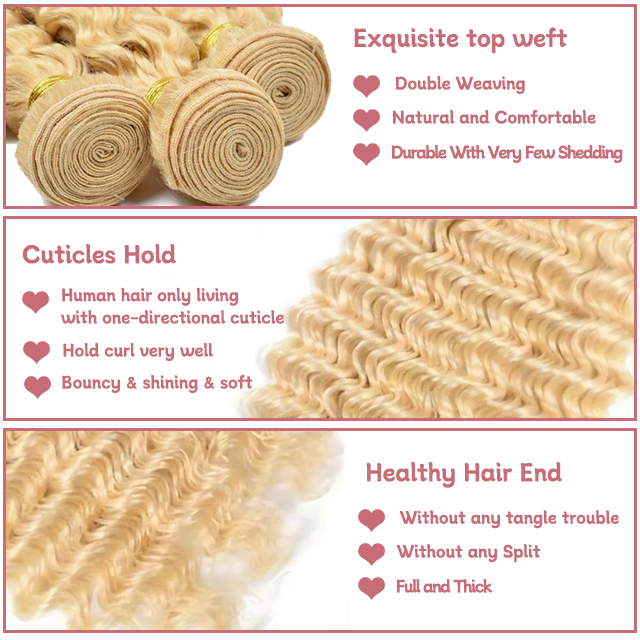 613# Blond Deep Wave Hair Bundles 12A Grad 