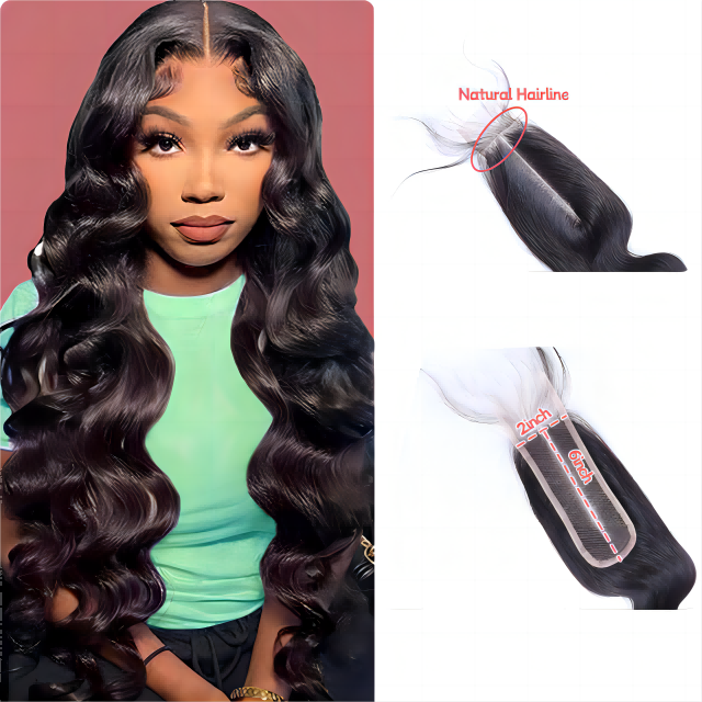 2*6 lace closure Body wave HD lace & transparent lace