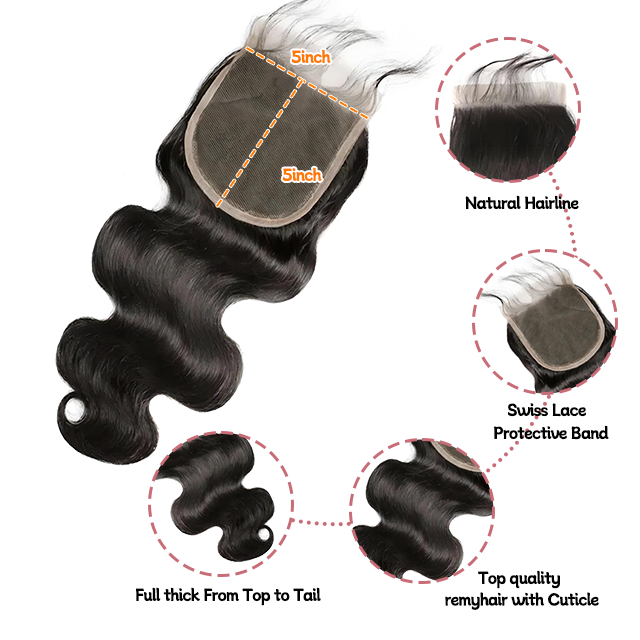 5*5 lace closure Body wave HD lace & transparent lace