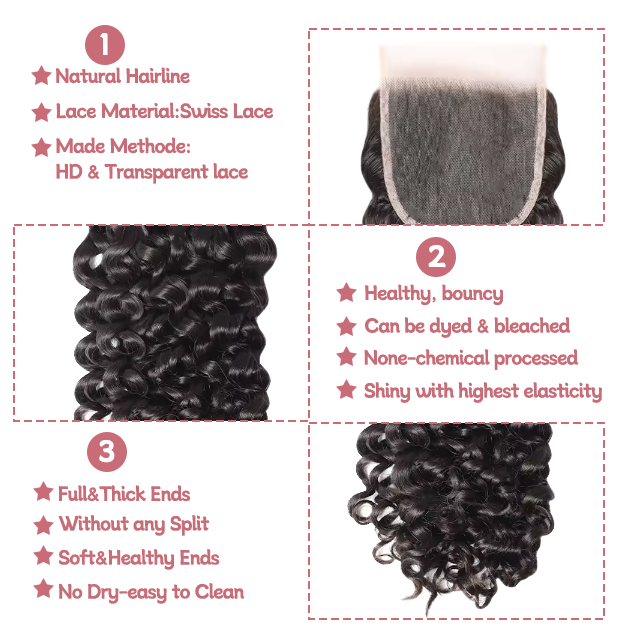 5*5 lace closure Water wave HD lace & transparent lace