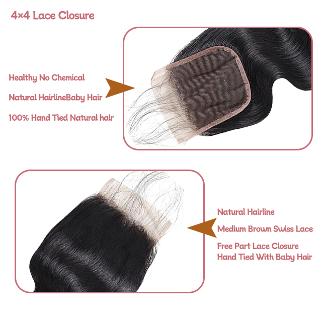 4*4 lace closure Body wave HD lace & transparent lace