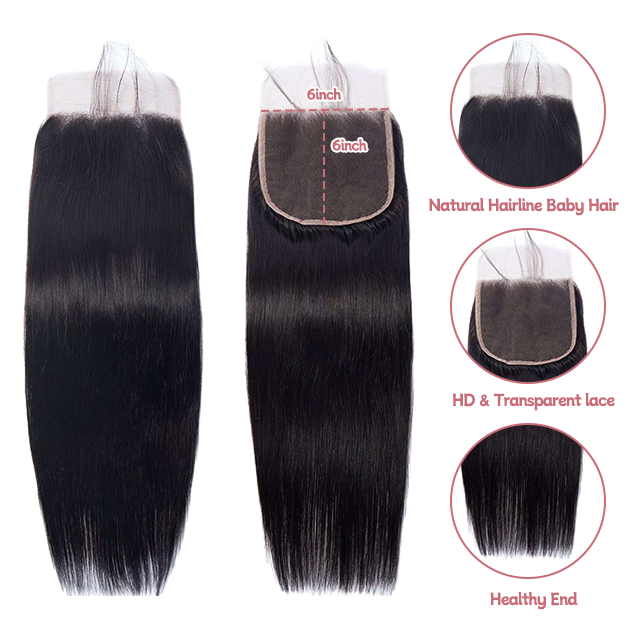 6*6 lace closure straight HD lace & transparent lace