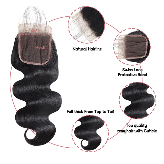 4*4 lace closure Body wave HD lace & transparent lace
