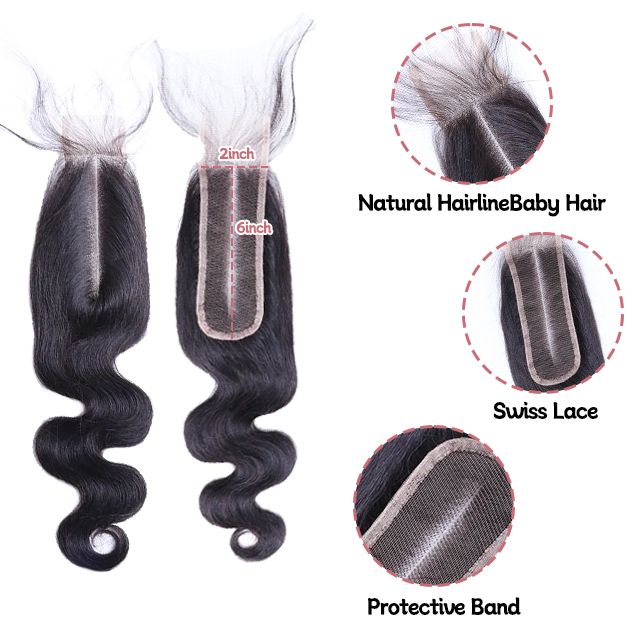 2*6 lace closure Body wave HD lace & transparent lace