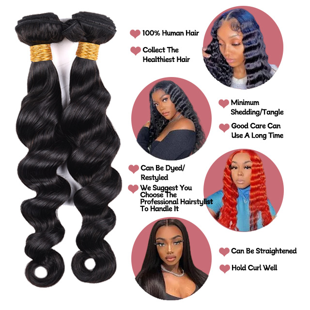 Deep Wave Human Hair Bunds med stängning