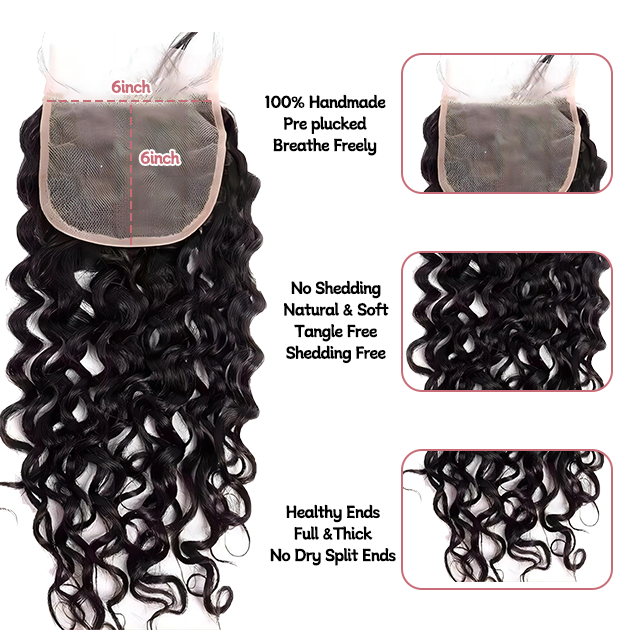 6*6 lace closure Water wave HD lace & transparent lace