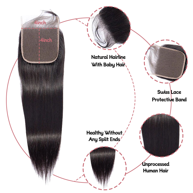 4*4 lace closure Straight HD lace & transparent lace