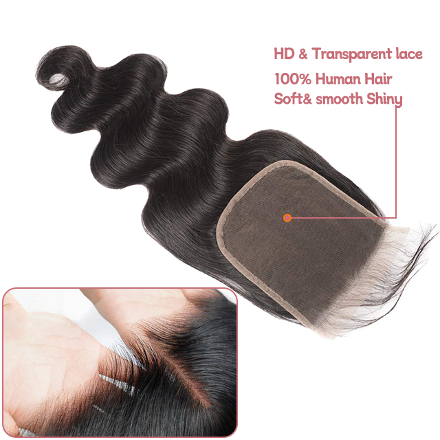 6*6 lace closure Body wave HD lace & transparent lace