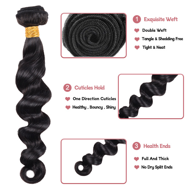 Deep Wave Human Hair Bunds med stängning