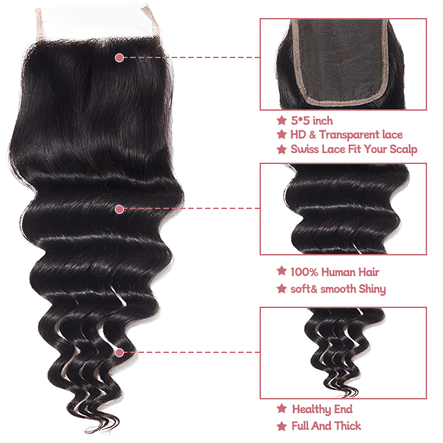 5*5 lace closure Losse Deep wave HD lace & transparent lace