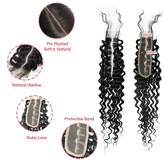 2*6 lace closure Deep wave HD lace & transparent lace