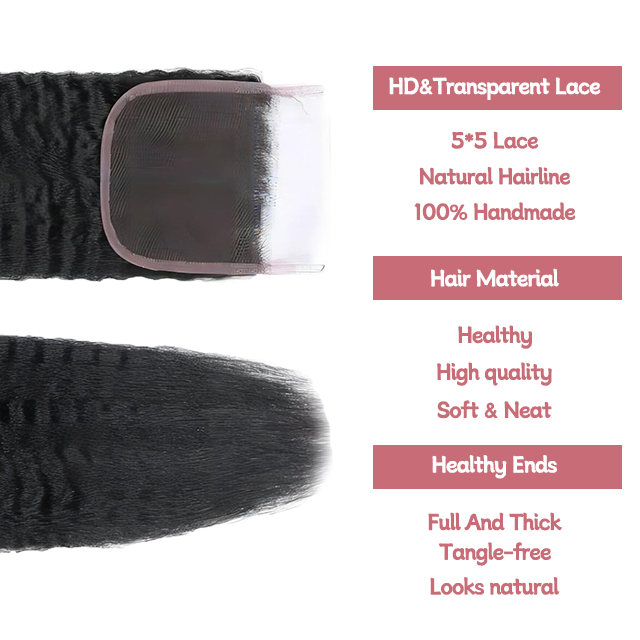 5*5 lace closure Kinky straight HD lace & transparent lace