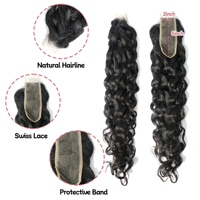 2*6 lace closure Water wave HD lace & transparent lace