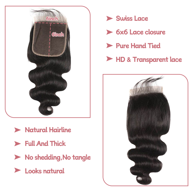 6*6 lace closure Body wave HD lace & transparent lace